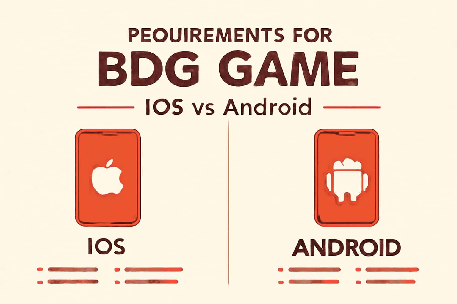Informational scene illustrating Requirements for BDG Game on iOS and Android.