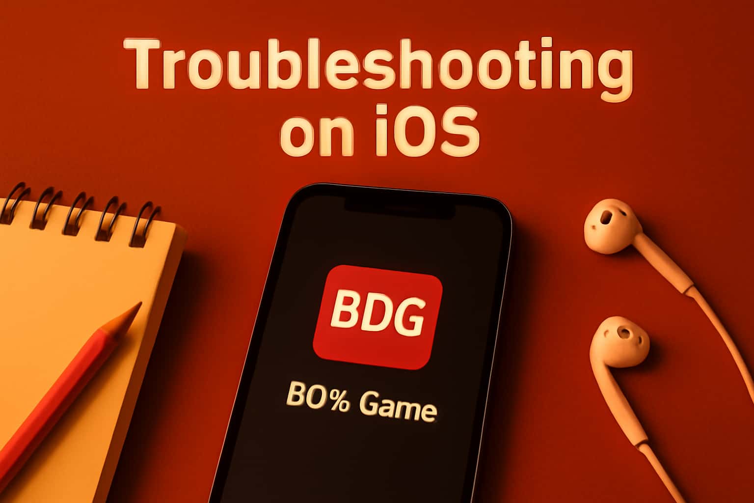 A visual representation of troubleshooting the BDG Game app on iOS with focused elements on user support.