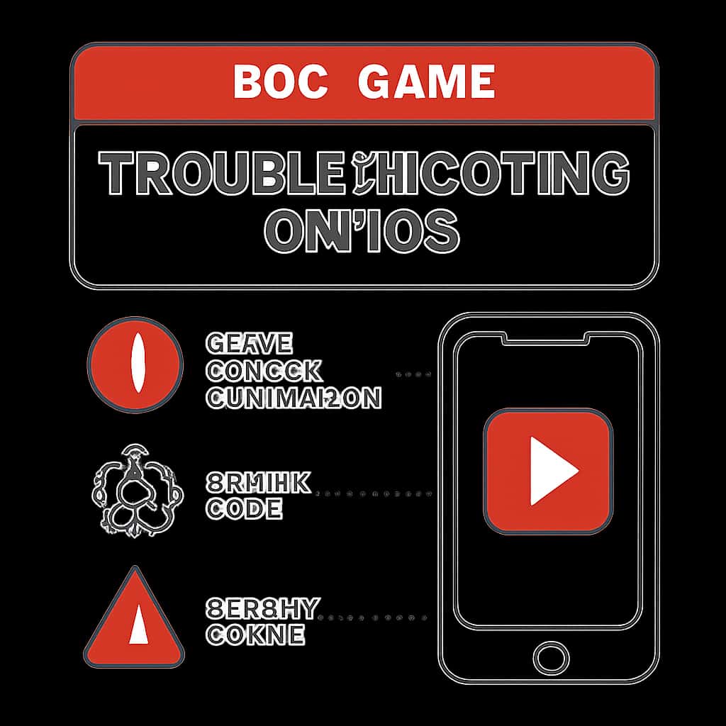 An educational illustration showing troubleshooting steps for the BDG Game on iOS.